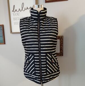Tea N Rose Navy Striped Quilted Puffer Vest, M